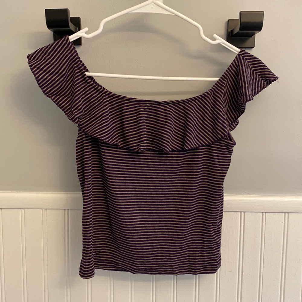 One size , off the shoulder blouse , pink and black striped